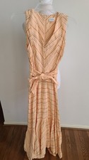  Calvin Klein Women V Neck Peach Striped Multi-colored Dress Sleeveless Sz 4