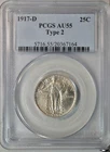 1917 D Standing Liberty quarter, Type 2, PCGS AU55