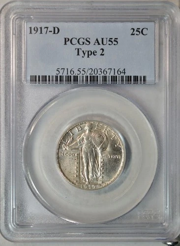 1917 D Standing Liberty quarter, Type 2, PCGS AU55