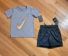NEW Nike Little Boy Cotton Swoosh Tee Drawstring Short Set, Gray sz 4-6