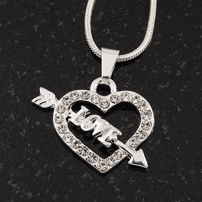 Halskette mit offenem Diamanten ''Herz & Liebe Pfeil'' rhodiniert