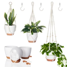 Bamworld 3 Pack Hanging Planters  Macrame Plant Hanger Self Watering Plant Pots