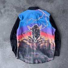Vintage 90s Wrangler Brushpopper Button Up Shirt 17-36 Lightning Rodeo