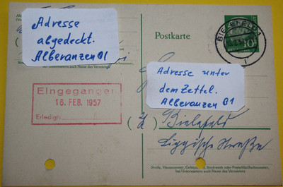 Ganzsache. DBP P31. Befördert von Schildesche/Bielefeld am 15.2.1957 (11.645)