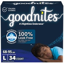 Goodnites Boys' Nighttime Bedwetting Underwear, L (68-95 lbs), 34 Ct, 2-Pack