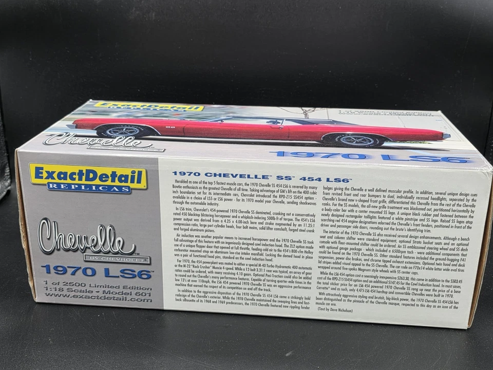 Lane Exact Detail 1970 Chevy Chevelle LS6 Convertible 1:18 Diecast Car Red 601 - Image 2 of 4