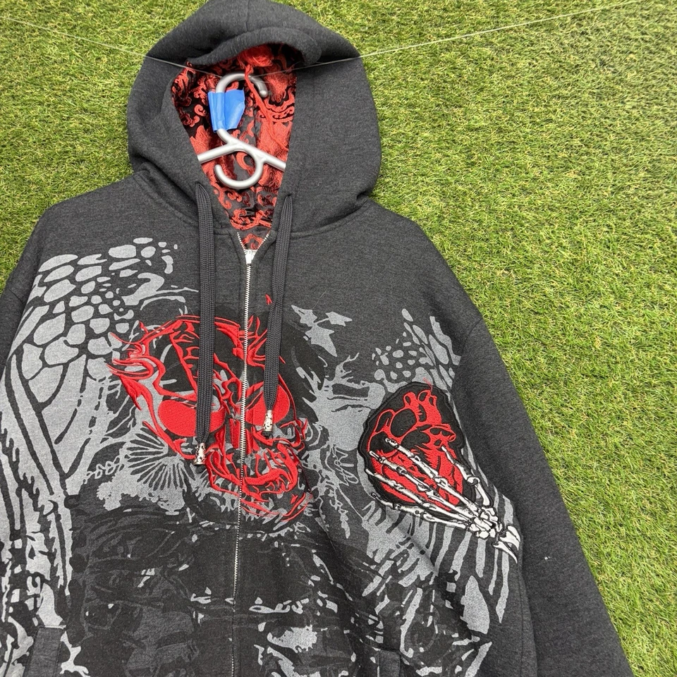 Sudadera con Capucha Y2K De Colección Para Mujer Grande Calavera Grunge Tigre Rosa Cremallera Ed Estilo Resistente Foto 3 de 4