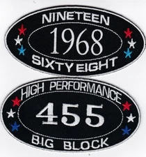 1968 455 SEW/IRON ON PATCH EMBROIDERED BADGE PONTIAC BUICK OLDSMOBILE