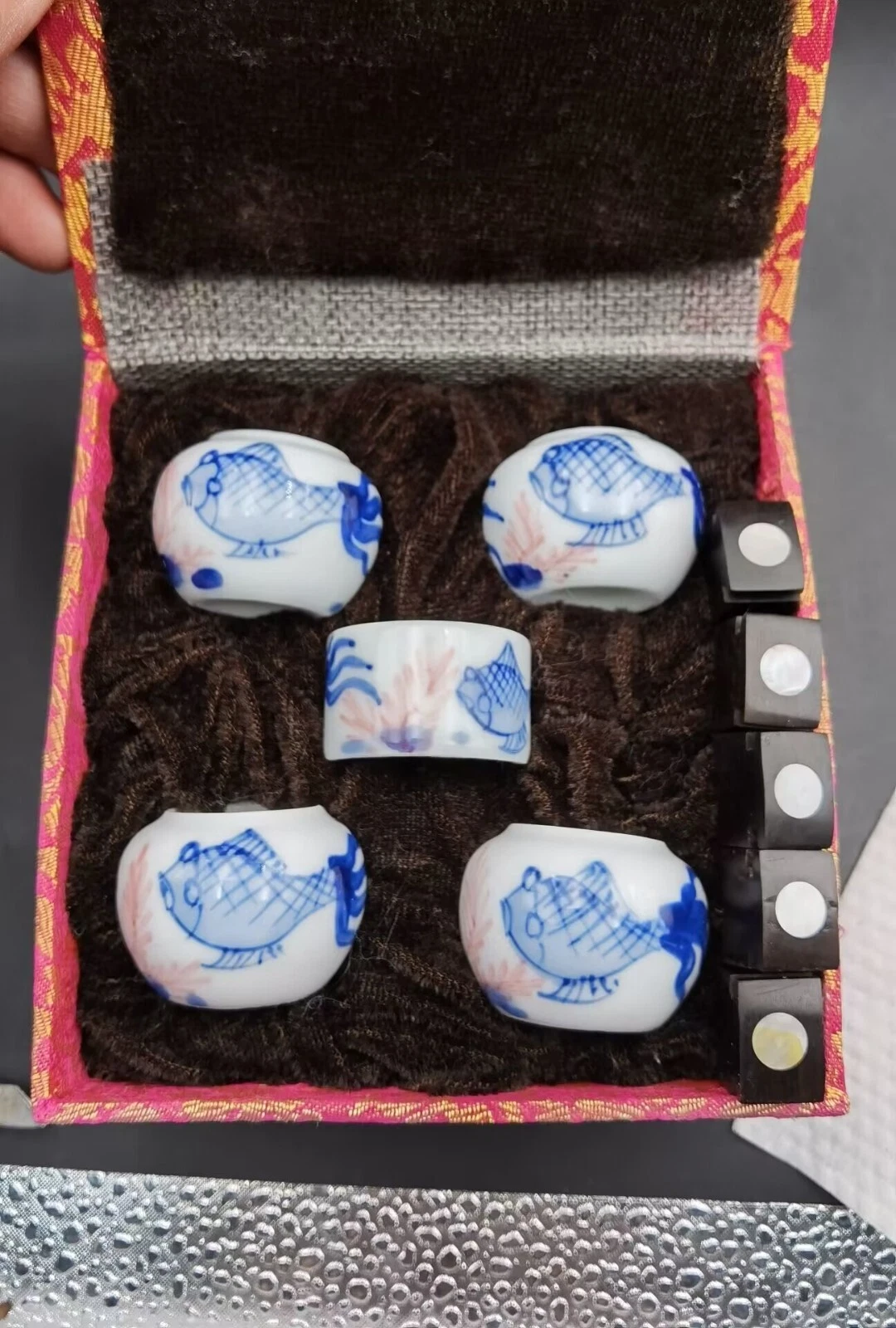 1set 5pcs Asian Bamboo Bird Cage Porcelain Ceramics Handmade Painting Cups 70273