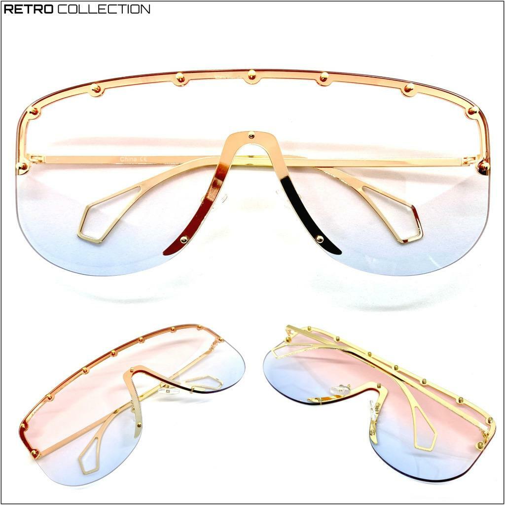 Oversized Modern Retro Shield Style SUNGLASSES Gold Frame  display picture 1