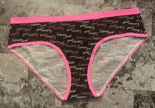 NWT VICTORIA'S SECRET LARGE BLACK LOGO PINK PICOT VINTAGE RARE HIPHUGGER PANTIES