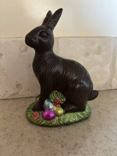 EASTER FAUX 3D CHOCOLATE BUNNY RABBIT Colored Eggs STATUE FIGURINE DECOR 5" - Picture 5 of 6