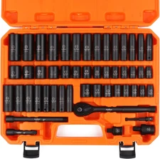 3/8" Drive Impact Socket Set, 50-Piece Standard SAE (5/16 to 3/4 Inch) and Me...