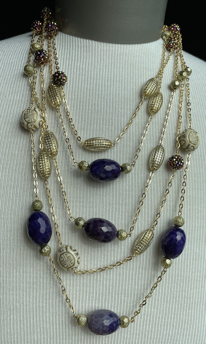 AMRITA SINGH Designer Multi Chain Purple Agate & Gold-tone
