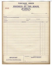 1950s WHITNEYS PLAYLAND-AT-THE-BEACH,CLIFF HOUSE&SUTRO BATHS~PURCHASE ORDER FORM
