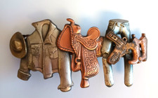 Western Cowgirl Hair Barrette Accessory Tri Color Metal Made in France Back