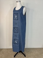 Erika and Co. Denim Dress Small Blue Embroidered Floral Sleeveless