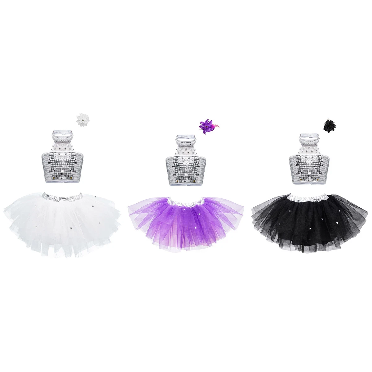 Girls Sequined Crop Top Tutu Skirt with Hairpin Hip-hop Jazz Tango