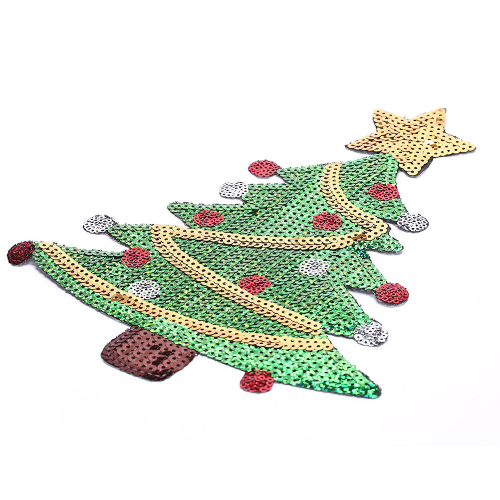 merry xmas sequins christmas tree cartoon happy diy applique iron on patch ...