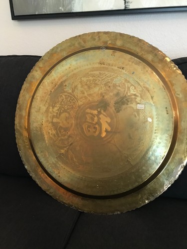 Large Vintage Oriental Brass Serving Tray or Wall Decor Hong Kong - Picture 4 of 12