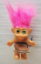 90s Trolls Smiling Pink Hair Green Eyes W/ Outfit Vintage Made In China 