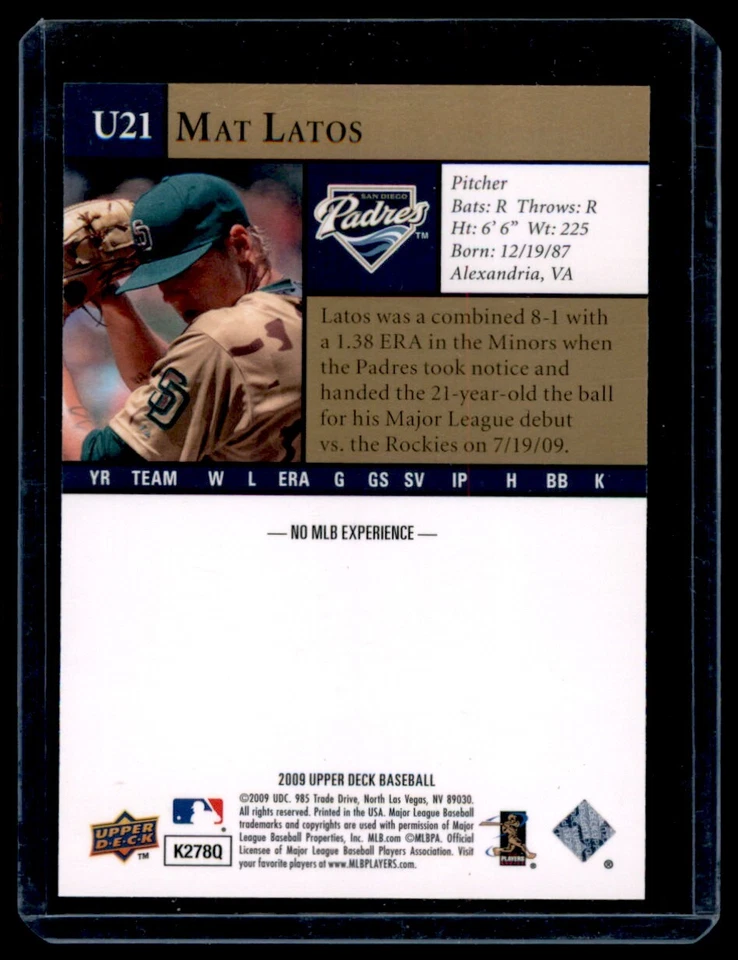 2009 Upper Deck Update Mat Latos Rookie San Diego Padres #U21 1095 - Image 2 of 2