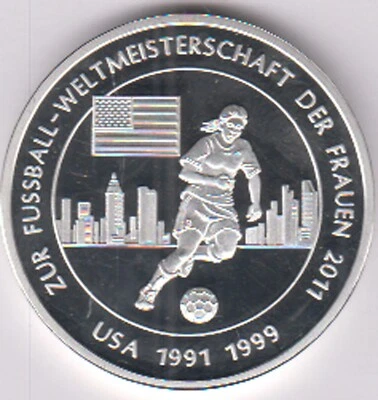 2011 Frauen Fußball WM Medaille Münze Silber Fußball Weltmeister USA 1991, 1999 - Bild 1 von 4