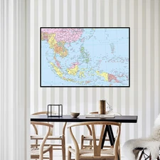Southeast Asia Map Political Distribution Canvas Background Print Study Poster