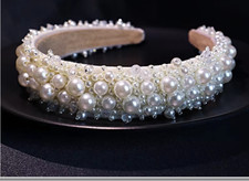 BRAND NEW LUXURY HANDMADE WHITE PEARL HEADBAND HAIR ACCESSORY, BRIDAL OR RACES