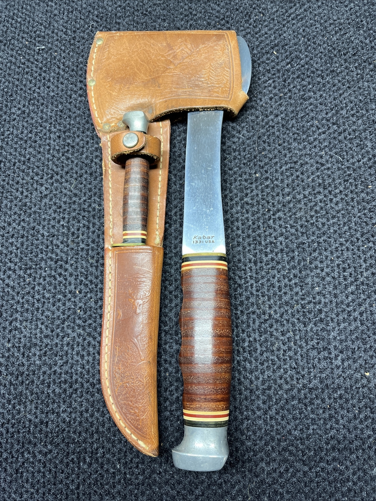 VINTAGE KABAR Knife Axe Set Original Tooled Leather Sheath Hatchet KABAR Rare eBay