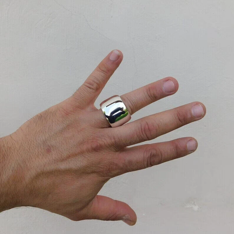 14mm Plain Wide Heavy Mens Ring Solid 925 Sterling Silver Statement Ring All - Image 4 of 4