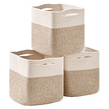 11 Inch Cube Storage Bins, Organizer Woven Cotton Rope Square Baskets for Org...