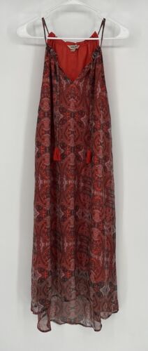Lucky Brand Boho Dress Womens Small Red Maxi Halter