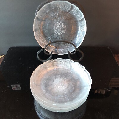 6 Arcoroc Coupe Fleur Soup /Salad  Bowl 8'' Clear Glass Flower Pattern Plate