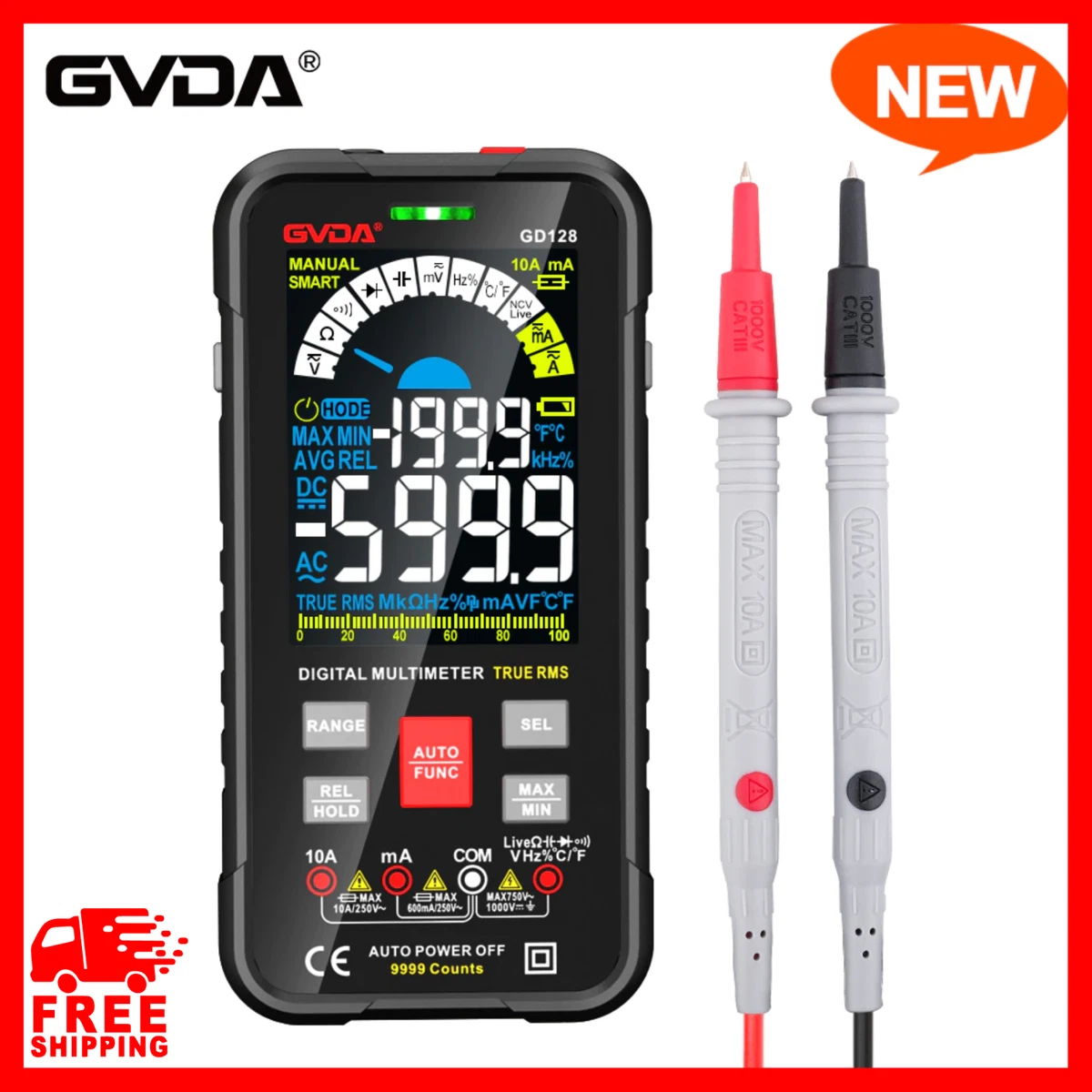 Gvda New Smart Multimeter Auto Range 1000v 10a Digital Capacitance Tester True