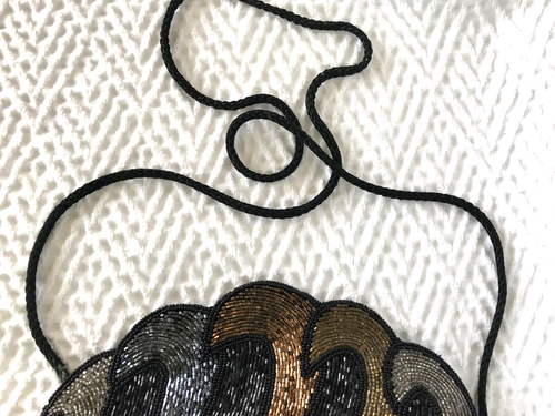 Beaded Black Evening Bag with Touches of Gold and Silver Manetic Closure - Picture 8 of 12