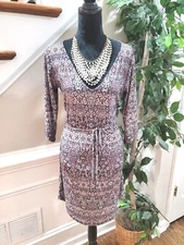 Viereck Women's Multicolor V-Neck Long Sleeve Knee Length Dress Size Medium