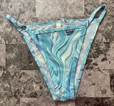 NWT VICTORIA'S SECRET PINK BLUE SWIRL MARBLE RIB HIGH LEG STRING BIKINI PANTIES