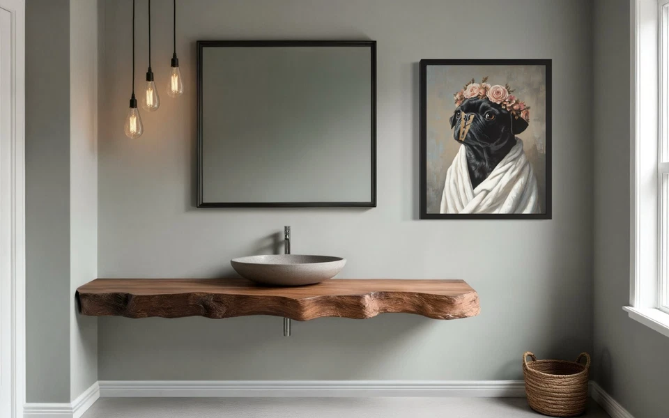 Pug Black Dog Funny Restroom Art Print Poster Wall Art Painting - Image 2 of 4