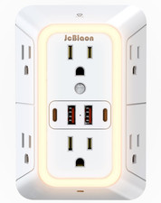 Wall Outlet Extender with Night Light, Power Plug Adapter 6 Outlet Extender with