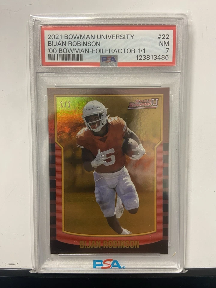 2021 Bijan Robinson Texas Longhorns Topps Bowman U #2KB-22 PSA 7 1/1 Foilfractor - Image 2 of 4