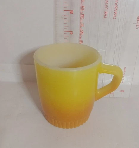 Anchor Hocking Fire King Ombre Orange Yellow Stackable Coffee Mug Cup D Handle