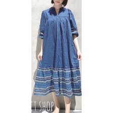 NWOT ANNA SUI X UNIQLO Dress S Blue Cotton A Line Tiered Puff Sleeve Midi Floral