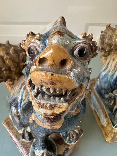 Antique Vintage Chinese Foo Dogs Pair On Plinths - Picture 14 of 19