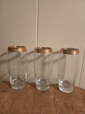 Vintage Pasabahce 22k Gold Rim Clear Drinking Highball Glasses 5.75'' Set of 3
