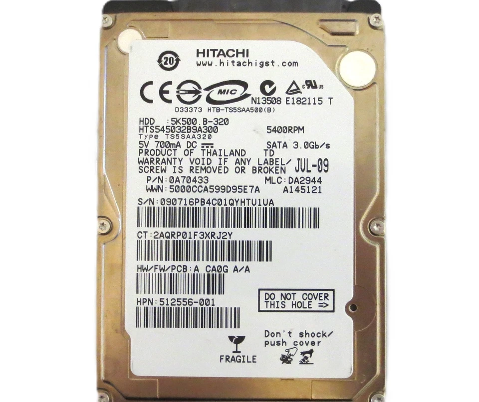 Hitachi HTS545032B9A300 0A70433 DA2944 (090) Thailand 320gb 2.5" Sata HDD 2009 - Image 2 of 3