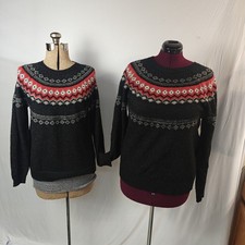 Vintage Nordic Looking Sweaters XL M Black Fair Isle Nordic Holiday Pullover