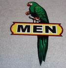 VINTAGE WILTSHIRE POLLY PARROT "MEN" RESTROOM BATHROOM METAL GASOLINE & OIL SIGN