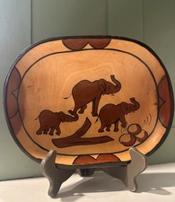 Decorative Handmade Wooden Painted Happy Elephants Bowl African