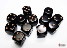 Chessex - Opaque Black/gold 16mm d6 Dice Block 12 dice 